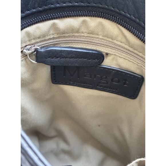 Margot New York Black Pebbled Leather Zip Hipster Cross Body Bag Purse - Picture 9 of 10